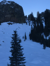 Soft, faceted snow on the NNE face around 8,300', just off the crest