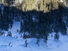 Larger part of avalanche debris pile