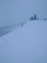 Cornices building out in near treeline terrain.