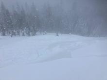 View down avalanche from top of peak