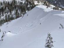 Previous cornice collapses and wind slab avalanches covered up by this recent storm snow.