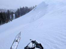 A very small, natural trigger wind slab avalanche along the Border Ruffian ridgeline