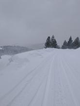 Perazzo Meadows overlook.  Deep snow and lots of wind evidence.