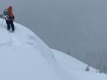 Wind slab test slope triggered by ski kick.