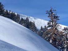 Wind slab avalanche and cornice collapse on N ridge of Silver Peal