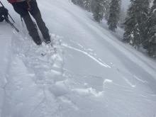 Small wind slab release on ski cut.