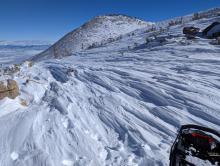 Horrible riding conditions near and above treeline due to recent and current winds