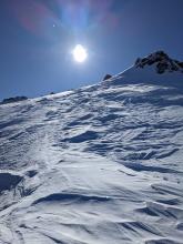 Wind scoured and sculpted surfaces on wind exposed slopes near the top of Silver Peak.