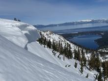 Big overhanging cornices across the ridgeline.