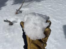 Wet clumpy snow on solar aspects below 7500'.