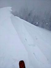 A previous skier had triggered this small wind slab near the summit of Andesite Peak.