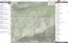 Screen shot of pit locations and notes with topo map.