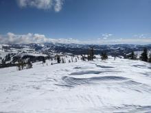 Wind scoured surfaces were widespread along the ridge tops.