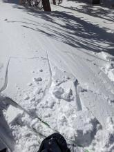 More wind slab cracking on the W facing side of Andesite Peak. 