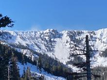 Blowing snow over the Sierra Crest from strong to gale force NE winds