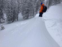 Wind slab cracking along ridgeline.