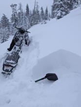 2ft of recent snow at this location. My shovel rests on the old snow surface