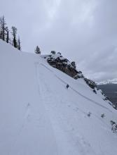 Ski cut line on the left, crown on the top/right 