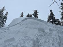 Intentionally triggered slide on the steep slopes near the trailhead.