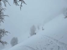 In exposed areas a wind affected snow was present and stiffened noticeably during the day.