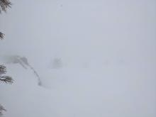 Intense blowing snow and gale force winds made for near zero visibility near the summit of HIdden.