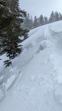 Small wind slab failure on a test slope near Crater Lake