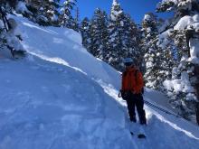 Small storm slab avalanches failing on convexities in BTL terrain.