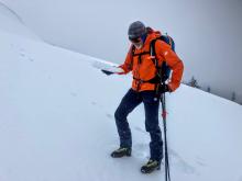 The rain crust was thick, firm, and slippery near the top of Andesite Peak. At lower elevations it had not refrozen quite as much. 