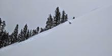 The filled in crown of the avalanche that had wet snow in it. 