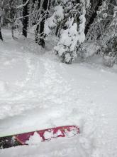 Roller balls and pinwheels comprised of wet snow on a steep slope at 6850 feet.