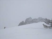 Clouds and blowing snow at the summit of Rubicon made for poor visibility. 