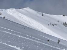Cornice collapse with wind slab avalanche in Hourglass Bowl failing sometime last night.  Size D2.