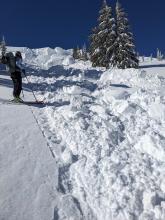 Debris from the cornice collapse extended 100 to 200 feet below the ridge.