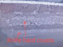Zero to 1" foot, ski, and track penetration due to knife hard crusts