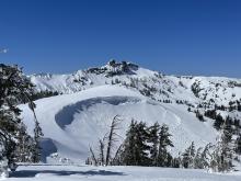 Cornice failure- D2 windslab.  Note crack on ridge 