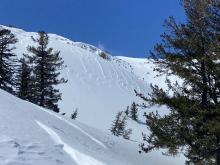 Wind striping as we approached above treeline terrain.