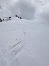 Blowing snow refilled our tracks on the ridge after about an hour. 