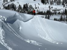 Dropping cornice blocks onto wind sloaded slopes did not produce additional signs of unstable wind slabs. 