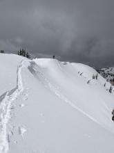 Built out cornices and ridgeline with small wind slab avalanches.