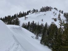 Cornices along ridgeline to Deep Creek Peak.