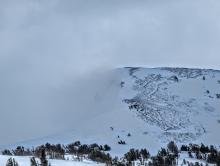 The leeward side of Elephant's Back was obscured by wind blown snow