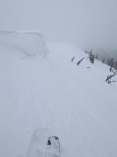 Unreactive wind slab along the summit ridge.