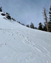 Some shallow loose wet slide activity as a result of a ski turn at 11:00AM.