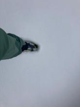 Shin deep boot pen wet snow at 11am.