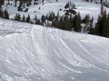 Ski kicks on small test slopes create wet snow instabilities.