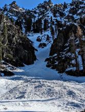 Another avalanche in Woodfords Canyon. The debris is on top of an older debris pile 