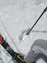 Skis started sinking through the crust into the wet snow at 8200 ft. on E and SE aspects around 11:20 am.