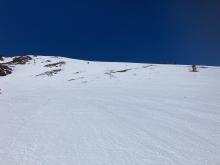Mostly smooth snow conditions in many areas on E face of Red Lake peak.