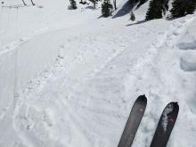 Ski cuts triggered small D1 wet loose avalanches on steep test slopes.