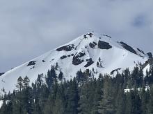 Recent rock and cornice fall off the Nipple. High cloud cover blocking solar radiation.